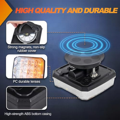 Nilight Magnetic Strobe Lights 2PCS Amber White 12 LED Rechargeable - color: 12LED 18Modes Amber White