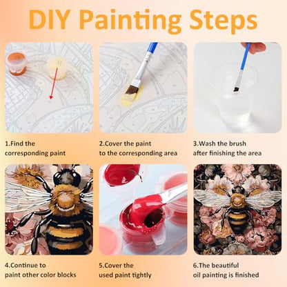Framed Paint by Numbers Kit for Adults with Wooden Easel, Bee, 16x20 inch - color: BEE