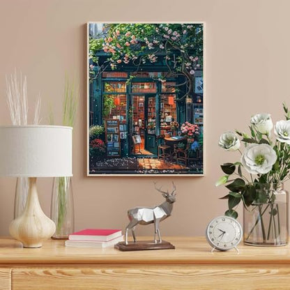 HITO Bookstore Paint by Numbers Kit for Adults 16x20 Inch Frameless - color: Bookstore