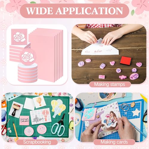 18 Pcs Rubber Stamp Carving Blocks Linoleum Blocks, Pink and White - color: Pink and White