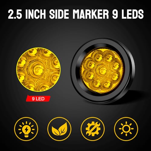 10Pcs 2 Inch Amber And Red LED Round Side Marker Lights for Trailer - color: Amber + Red