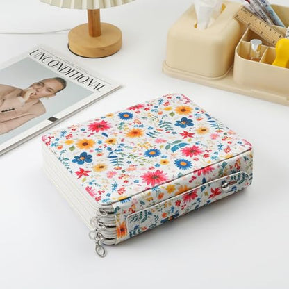 Canvas 120 Slots Pencil Case 3-Layer Zipped Holder w/Handle - color: Apricot Blossoms, size: 120