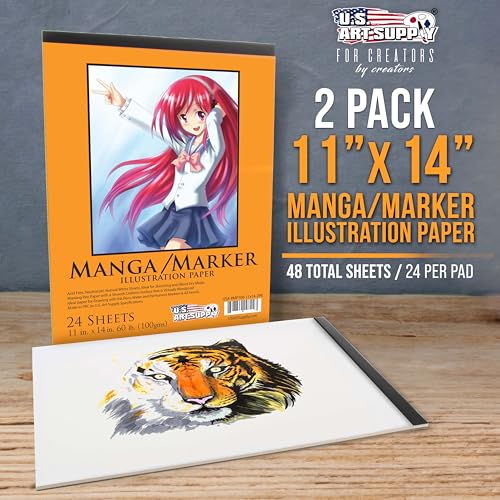 U.S. Art Supply 11" x 14" Premium Manga Marker Paper Pad, 48 Sheets, 2 Pack - size: 11" x 14"