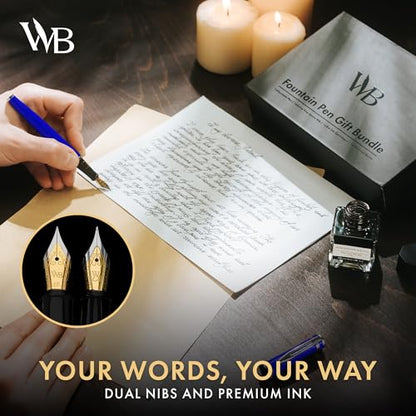 Wordsworth & Black Fountain Pen Gift Set, Medium & Extra Fine Nib, Blue - color: Blue Chrome