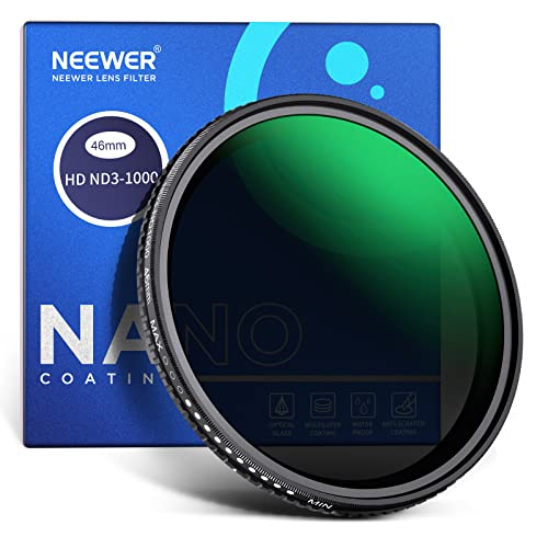NEEWER 46mm Variable ND Filter ND3-ND1000, 1.5-10 Limited Stops Neutral Density Filter with HD Optical Glass & Double Sided 30 Layer Nano Coatings, Water Repellent/Scratch Resistant/Aluminum Frame - size: 46mm
