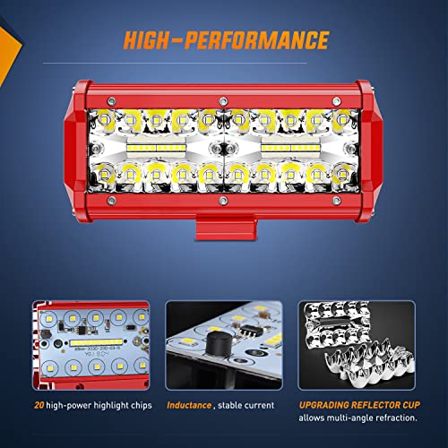 Nilight LED Lights 2PCS 6.5 Inch with Wiring Kit on Truck SUV, Red Shell - color: Red Shell with White Light