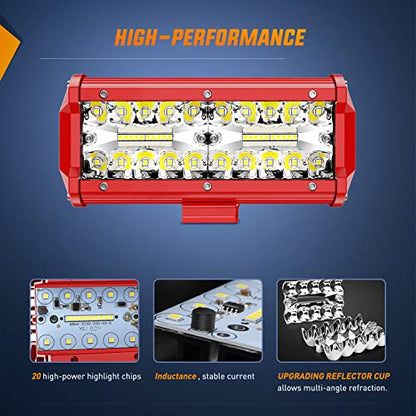 Nilight LED Lights 2PCS 6.5 Inch with Wiring Kit on Truck SUV, Red Shell - color: Red Shell with White Light