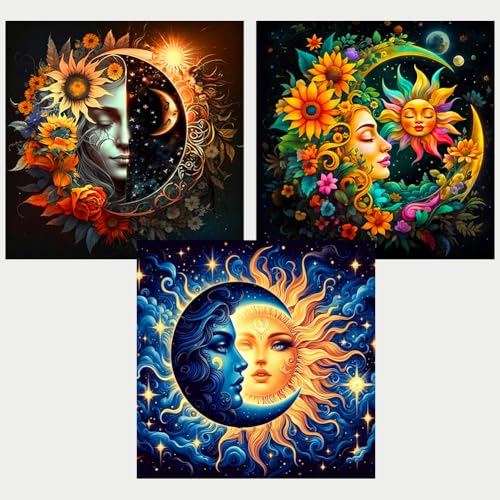 Axquilon 3 Pack Sun and Moon Diamond Art Kits for Adults 12x12inch - color: 3 Pack Sun Moon