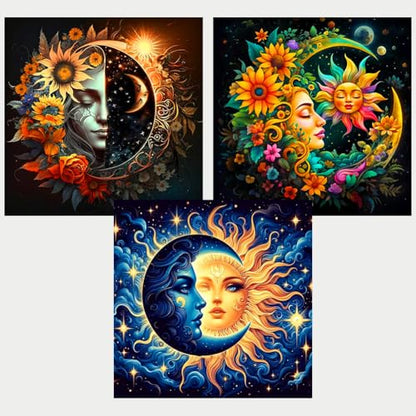 Axquilon 3 Pack Sun and Moon Diamond Art Kits for Adults 12x12inch - color: 3 Pack Sun Moon