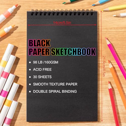 160gsm Black Paper Sketchbook 5.5×8.5In, Spiral Bound Black Notebook - size: 5.5×8.5 Inch (1 pack)
