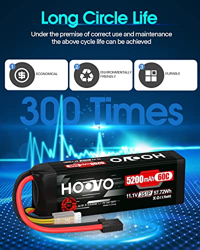 HOOVO 11.1V 3S LiPo Battery 5200mAh 60C with Tr Plug 2Packs