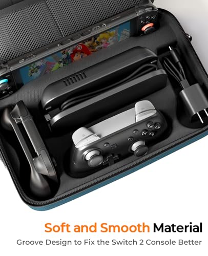 COOWPS for Nintendo Switch 2 Case, 2-Pack Screen Protectors, 6 Thumb Grips - color: Dark Cyan