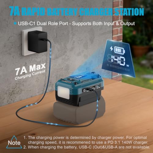 140W USB Battery Charger Compatible with Bosch 18V Battery - color: Dark Blue