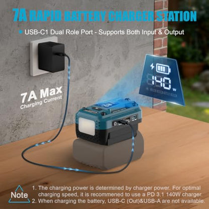 140W USB Battery Charger Compatible with Bosch 18V Battery - color: Dark Blue