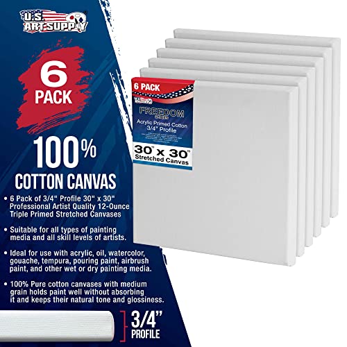 U.S. Art Supply 30"x30" Stretched Canvas for Painting, 3/4" Profile, 6-Pack - size: 30" x 30"