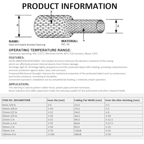 10 FT 1.4 inch 2:1 Heat Shrinkable Braided Sleeving Heat Shrink Sleeve Abrasion Protection Flexibility Wiring Harness Cable Sheath - size: 35mm-1.4"