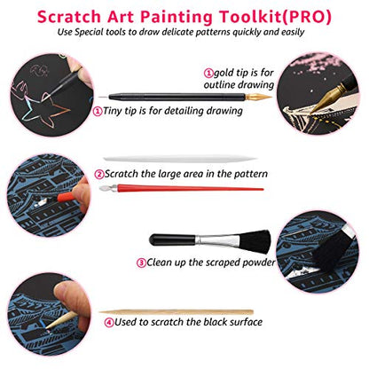9-Pcs Scratch Art Tools with Artist Glove, Dual-Tip Pens for Adults & Teens
