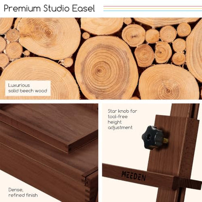 MEEDEN Painting Easel with Storage and Tray: H-Frame Beech Wood Art Easel - color: Deep Walnut