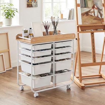 DREAMADE Rolling Storage Cart, 10-Drawer Utility Cart with Tabletop, White - color: White