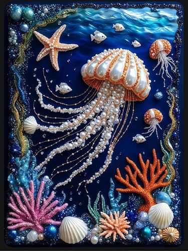 CHWGLFGG 5D Deep Sea Dream Jellyfish Diamond Art Kits for Adults Beginners - color: KM908-1
