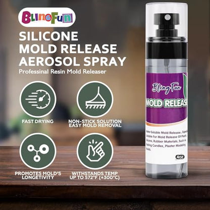 BlingFun Mold Release Spray for Candle Making & Epoxy - Uniform Coverage Fast Drying Non-Stick, Professional Grade Silicone Based Release Agent, Easy to Clean Extends Mold Life - color: 1/pack