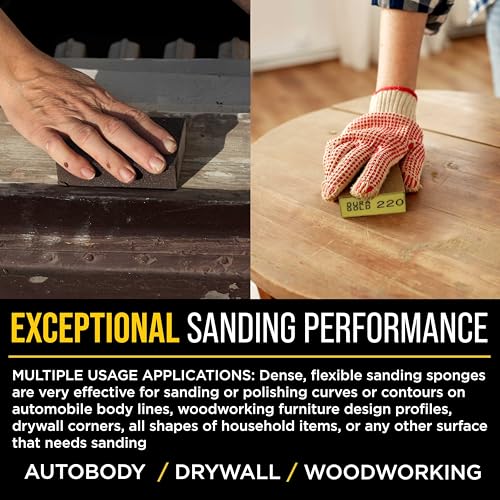 Dura-Gold 220 Grit 4-Sided Hand Sanding Block Sponges, 3.9" x 2.75" x 1" - style: 220 Grit