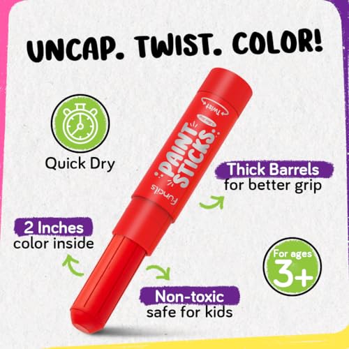 12 Tempera Paint Sticks for Kids & Toddlers - Washable Paint, Quick Dry - color: 12 Thin