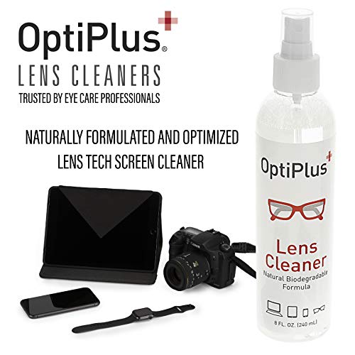 OptiPlus 16oz All Natural Lens and Screen Cleaning Pack, Lens Wipes, Microfiber Cloth and 16 x 16 Microfiber Terry Towel 3 Pack (Red)