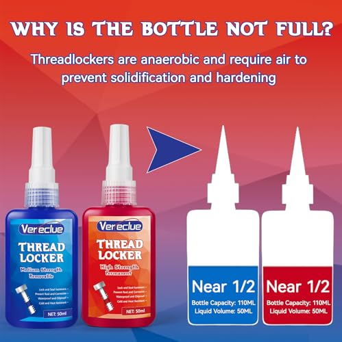 Thread Lock 50ml Blue and 50ml Red, Medium and Strong Strength Threadlocker, Fasteners Medium and High Strength Screw Compound to Prevent Loosening & Corrosion - style: Blue and Red