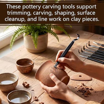Lanties 9 Pcs Pottery Tools Set, 8 Clay Carving Knives & 1 Trimming Tool
