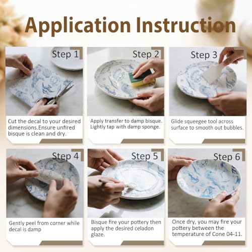 EVERJOYCRAFT 5pcs Underglaze Transfers for Pottery Marine Ceramic Decals - color: Marine Life