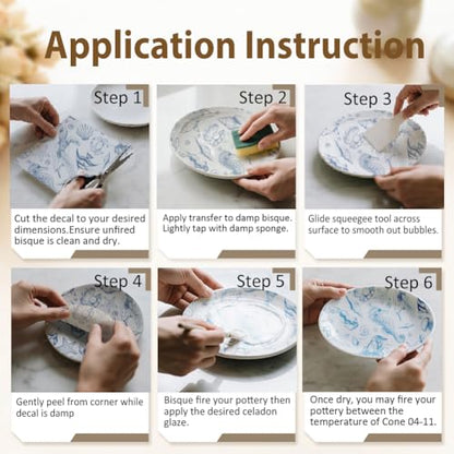 EVERJOYCRAFT 5pcs Underglaze Transfers for Pottery Marine Ceramic Decals - color: Marine Life