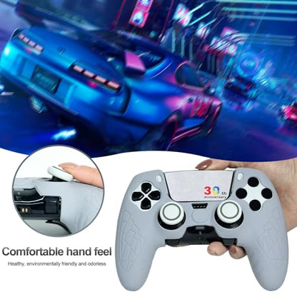 Grey Anti Slip PS5 Edge Controller Skin Set,Soft Protective Controller Cover Case for PlayStation 5 Edge with Touch Pad Stickers and 2 Thumb Grip Caps(30th Grey) - color: 30th Grey