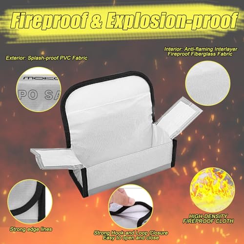 2PCS Lipo Battery Safe Bag, Fireproof Protection, Explosion-Proof, Battery Safety Guard Case, Charge Protection Bag, 18.5 x 7.5 x 6 cm