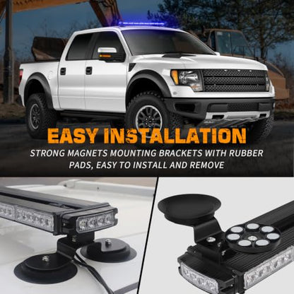 XRIDONSEN 37 Inch104 LED Roof Strobe Light Bar Rooftop Magnetic lights - color: Blue