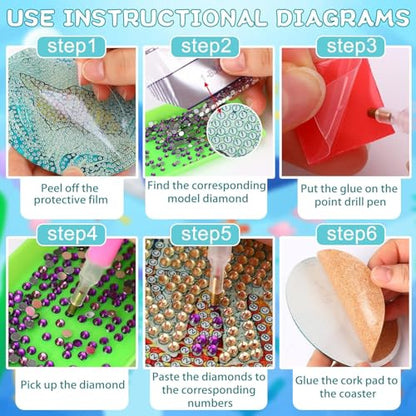 Ekuxom 8 Pcs Cat Diamond Art Coasters Kits with Holder - color: Cat
