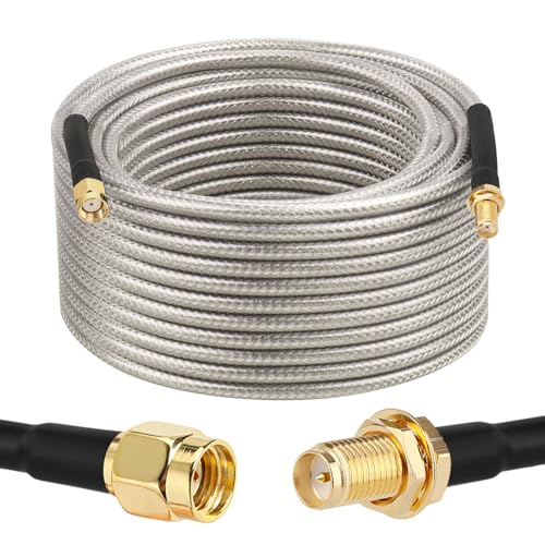 RP-SMA Male to RP-SMA Female Bulkhead Cable 50FT, RG58 Coaxial Cable with Panel Mount, Gold Plated Connector, Low Loss RF Extension Cable for WiFi Antenna, Router, FPV, SDR - size: 50FT