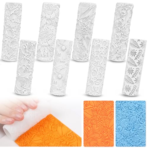 8 Pcs Non-Stick Polymer Clay Texture Rollers (Tropical & Coastal) - color: Tropical & Coastal