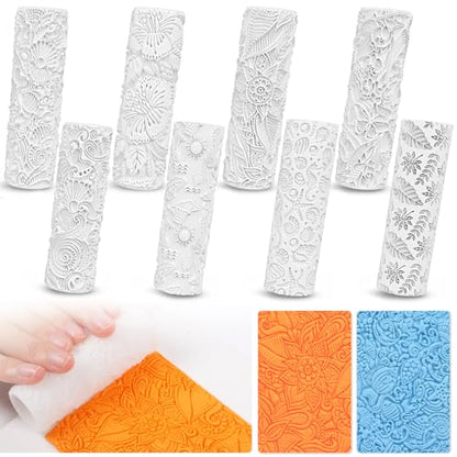 8 Pcs Non-Stick Polymer Clay Texture Rollers (Tropical & Coastal) - color: Tropical & Coastal