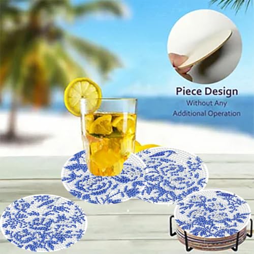 8 Pack Diamond Art Coasters, Blue Flowers Diamond Painting Coasters - color: Blue Flowers Coasters