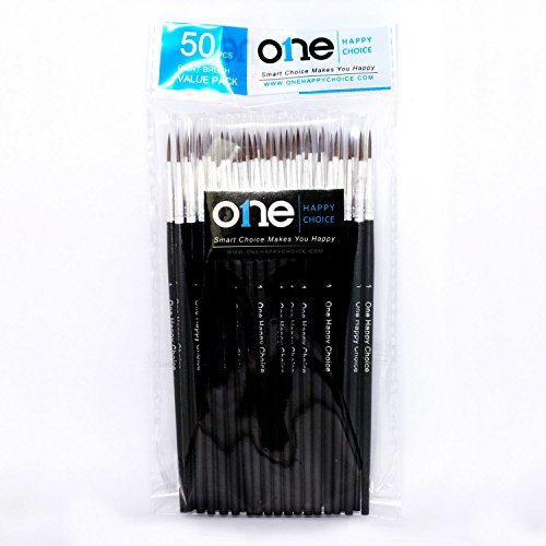 50 Pcs Fine Detail Synthetic Paint Brush Set, Pointed Round Size #1 Large - size: Size #1 (Large)