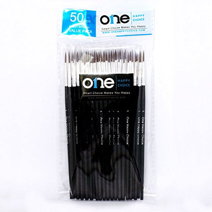 50 Pcs Fine Detail Synthetic Paint Brush Set, Pointed Round Size #1 Large - size: Size #1 (Large)