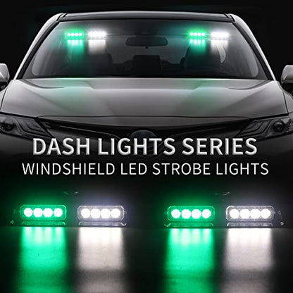 XRIDONSEN 2 in 1 Dash Strobe Lights 2×7.16 inch 16 LED Windshield Lights - color: Green/White