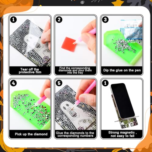 Saillong 6 Pcs Halloween Ghost Diamond Painting Phone Holder, Full Drill - style: Halloween Ghost