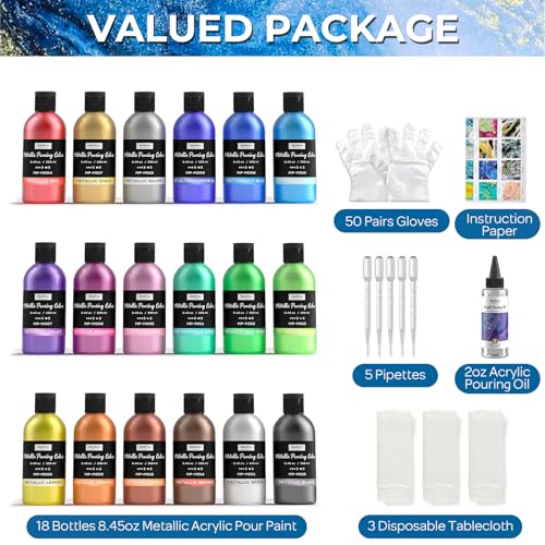 Nicpro 18 Colors 8.45oz Large Volume Metallic Acrylic Pour Paint Kit - color: 18 Colors