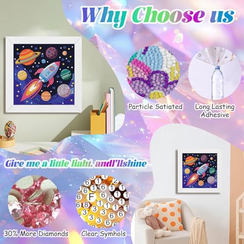 WEMEON Rocket Diamond Art Kits for Kids with Frame 7x7 inch - color: Rocket