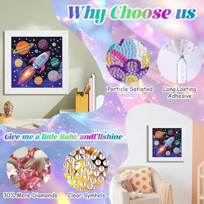 WEMEON Rocket Diamond Art Kits for Kids with Frame 7x7 inch - color: Rocket