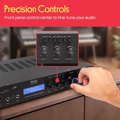 Pyle 5 Channel Rack Mount Bluetooth Amplifier Receiver - 200 Watt Home Theater Amp, Bluetooth Wireless Streaming, MP3/USB/SD/AUX, Digital ID3 LCD Display - PDA7BU.5