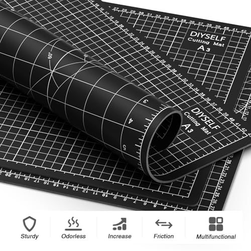 DIYSELF 12in×18in Self Healing Cutting Mat, A3 Fabric Craft Mat - color: Black, size: 18"L x 12"W