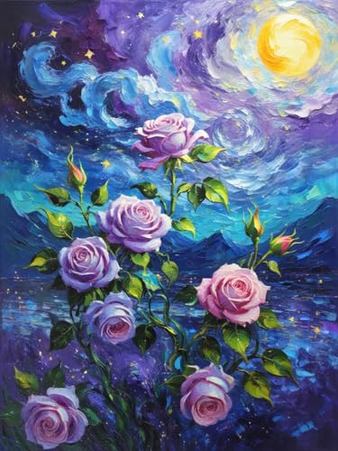 ZRIZQ Flowers Paint by Numbers Kit for Adults Beginner,Purple Rose,16x20 - color: 16"X20"Rolled Canvas(Frameless)-Flowers 2